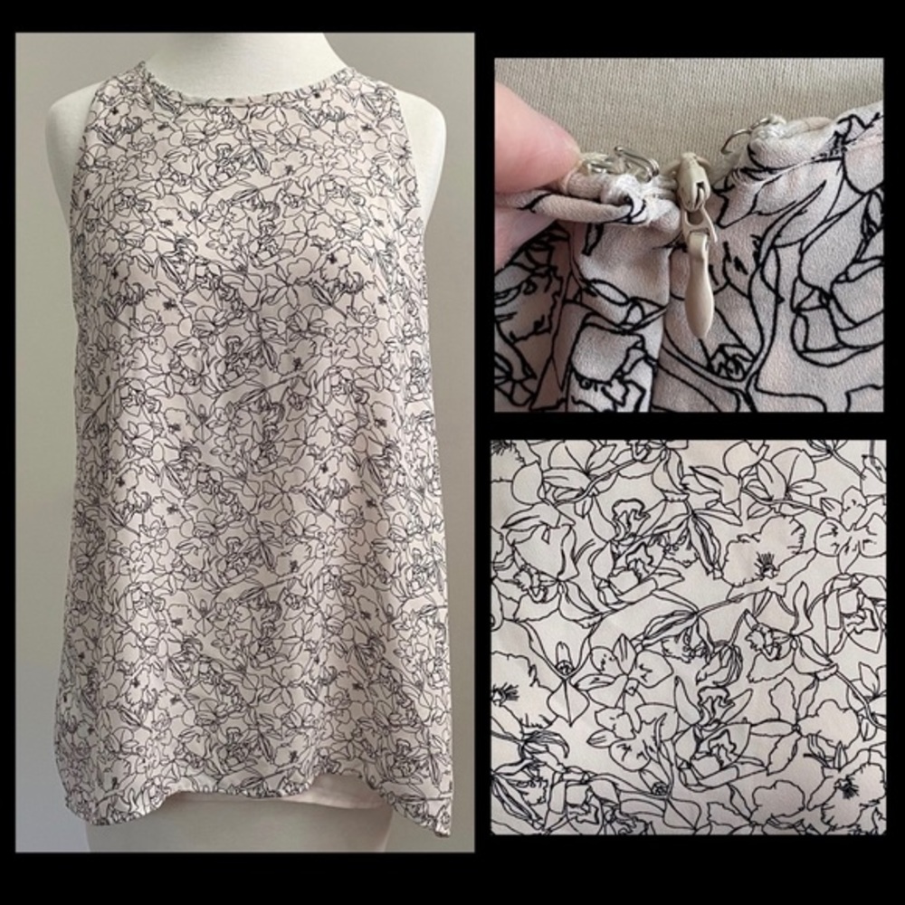 Lila Rose Cream Tank with Floral Print and Split Back Size Medium